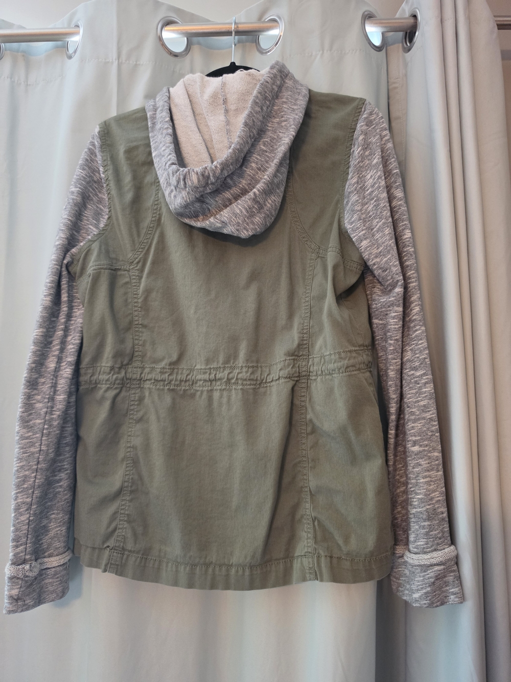 SO Olive Green Utility Jacket with Gray Knit Sleeves - Picture 2 of 3